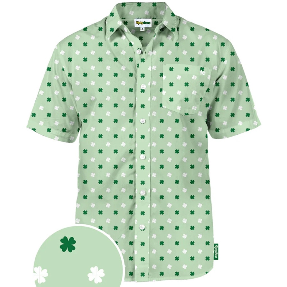 Tipsy Elves Mint Green Four Leaf Clover Print Short Sleeve Button Up  Men’s XXL